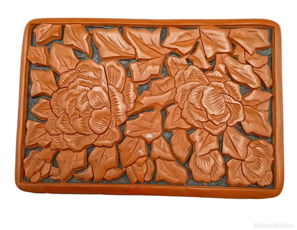 Arte: + CAJA CHINA RECTANGULAR DE LACA CINABRIO CON MOTIVOS VEGETALES - Foto 3