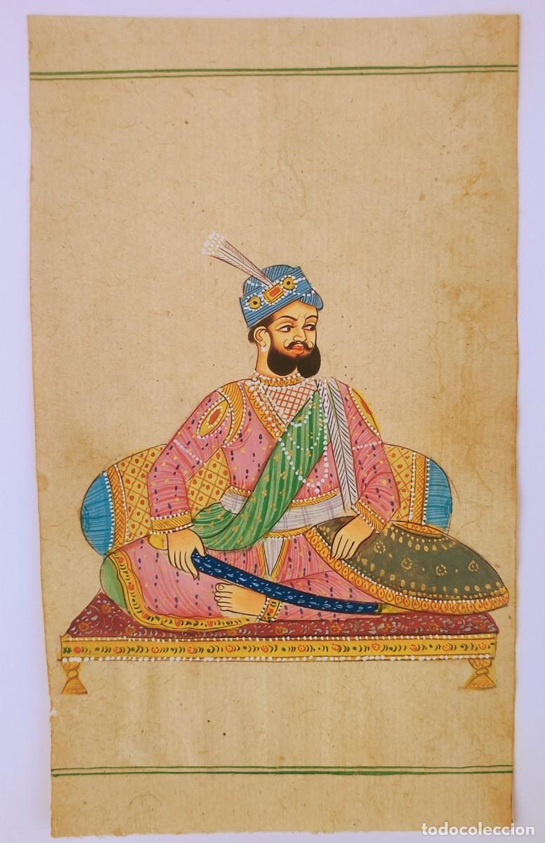 Arte: L&aacute;mina india pintada, Maharaja de Rajastan sentado