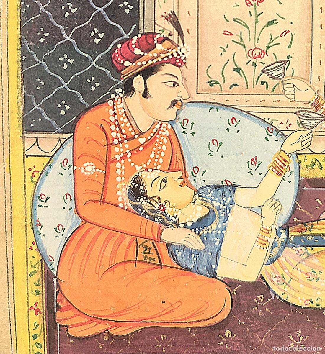 Arte: L&aacute;mina india pintada, Pareja real de Rajastan y corte