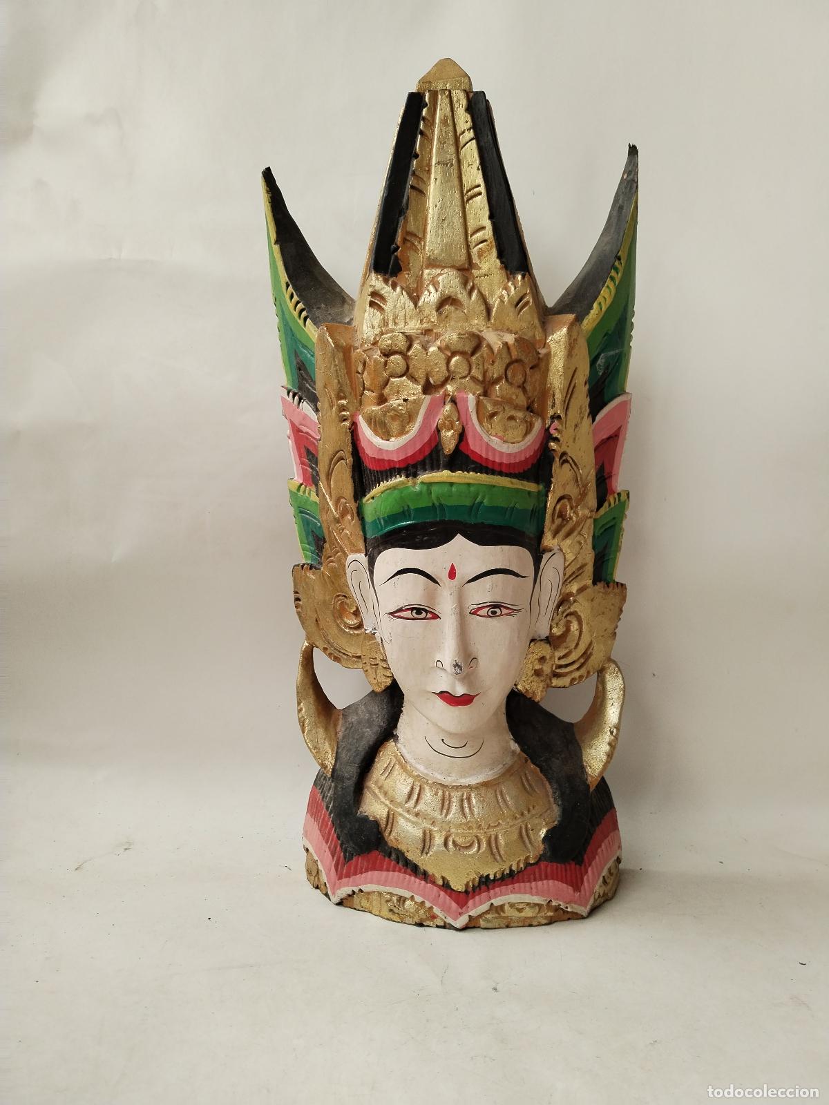 Arte: cabeza de diosa hind&uacute; tallada en madera - Foto 2