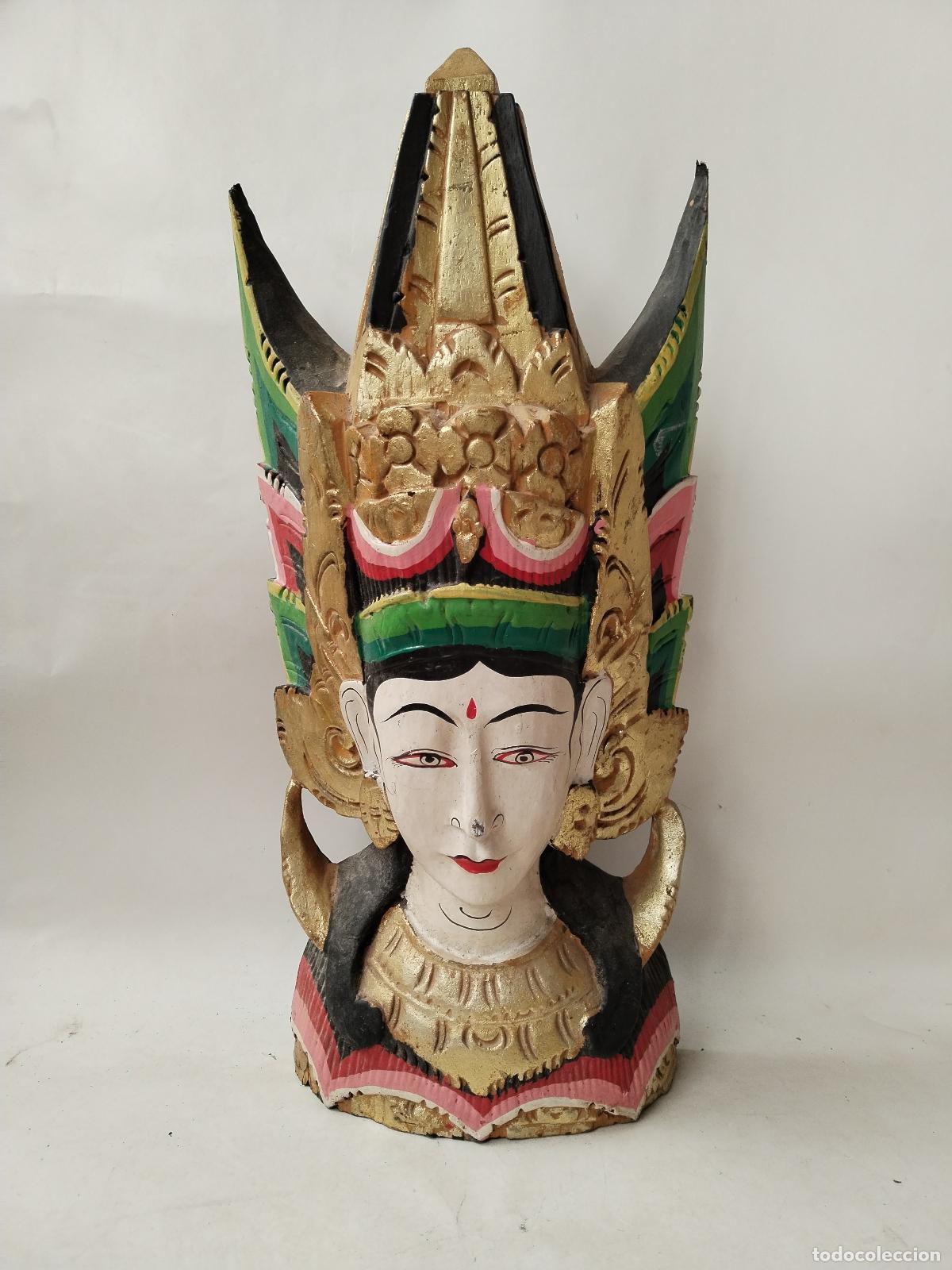 Arte: cabeza de diosa hind&uacute; tallada en madera - Foto 4