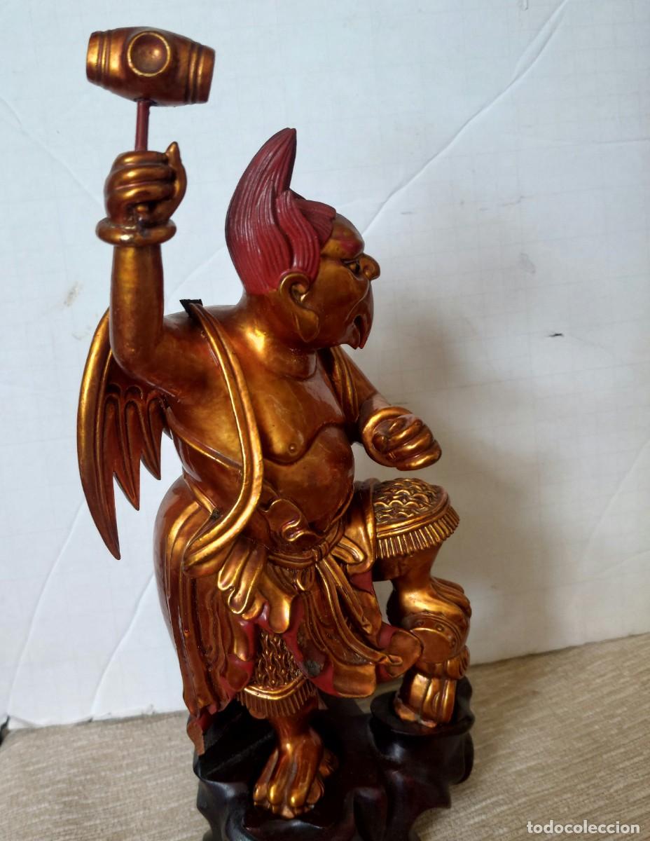 Arte: Antiguo dios oriental De madera lacada - Foto 2