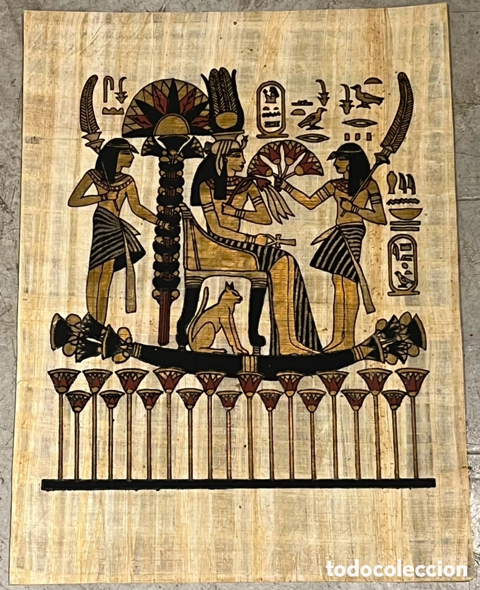 Arte: Papiro. Pintado a mano. Egipto. - Foto 1