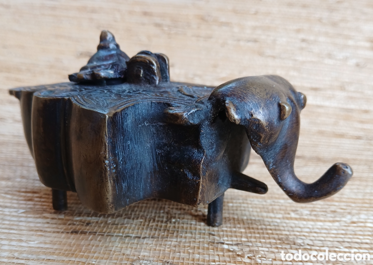 Arte: Tintero elefante de bronce (India) - Foto 2