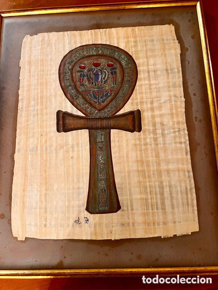 Arte: Papiro. Ankh. Llave de la vida. Enmarcado. - Foto 2