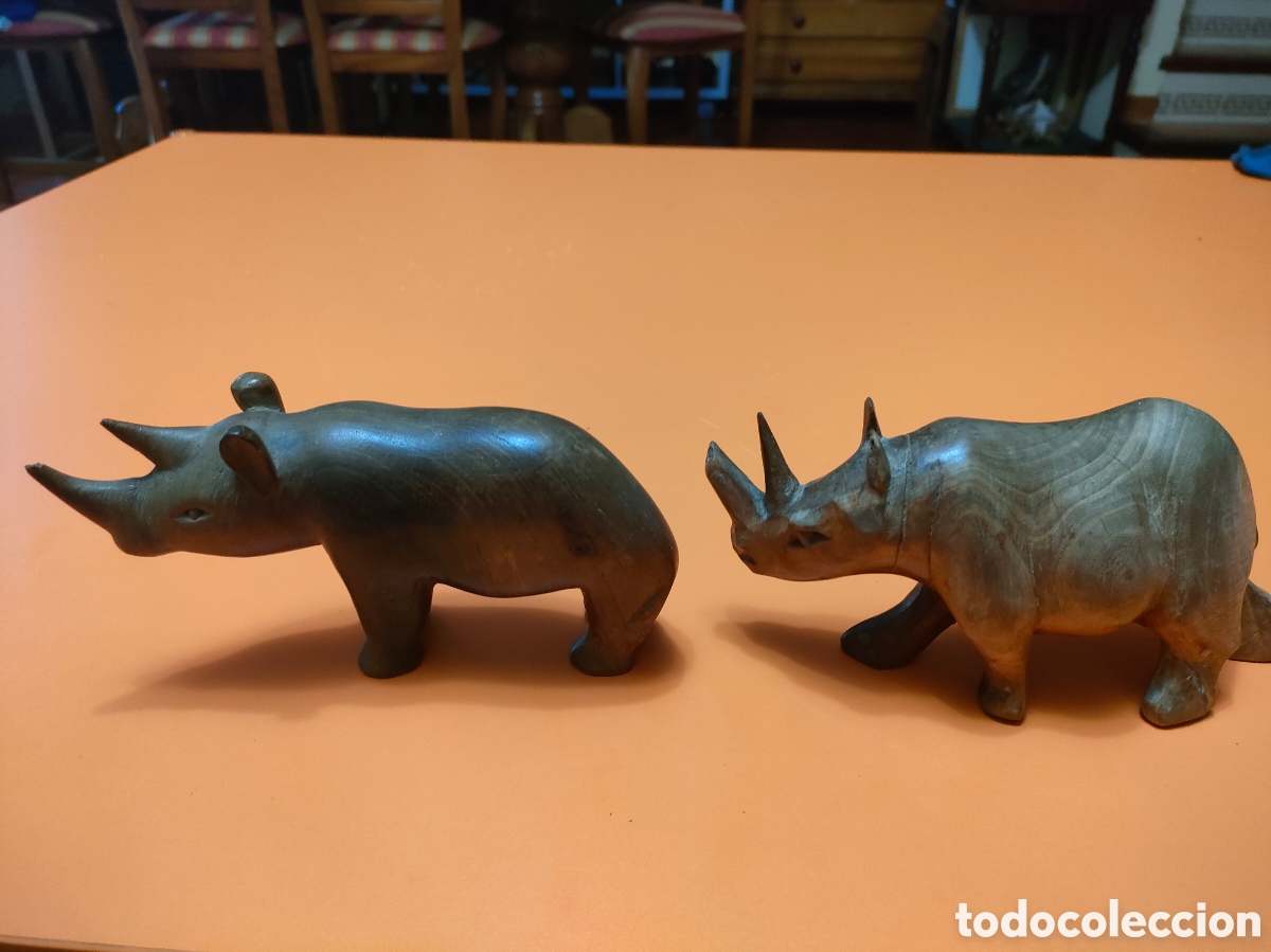 Arte: Pareja de rinocerontes en madera - Foto 2