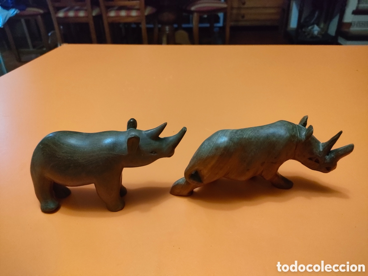 Arte: Pareja de rinocerontes en madera - Foto 3