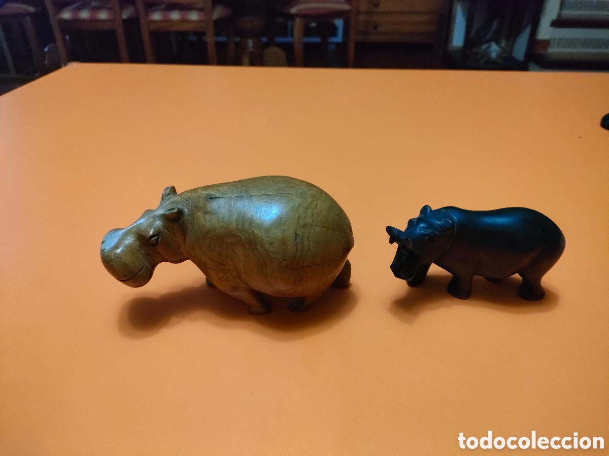 Arte: Pareja de hipop&oacute;tamos en madera - Foto 2