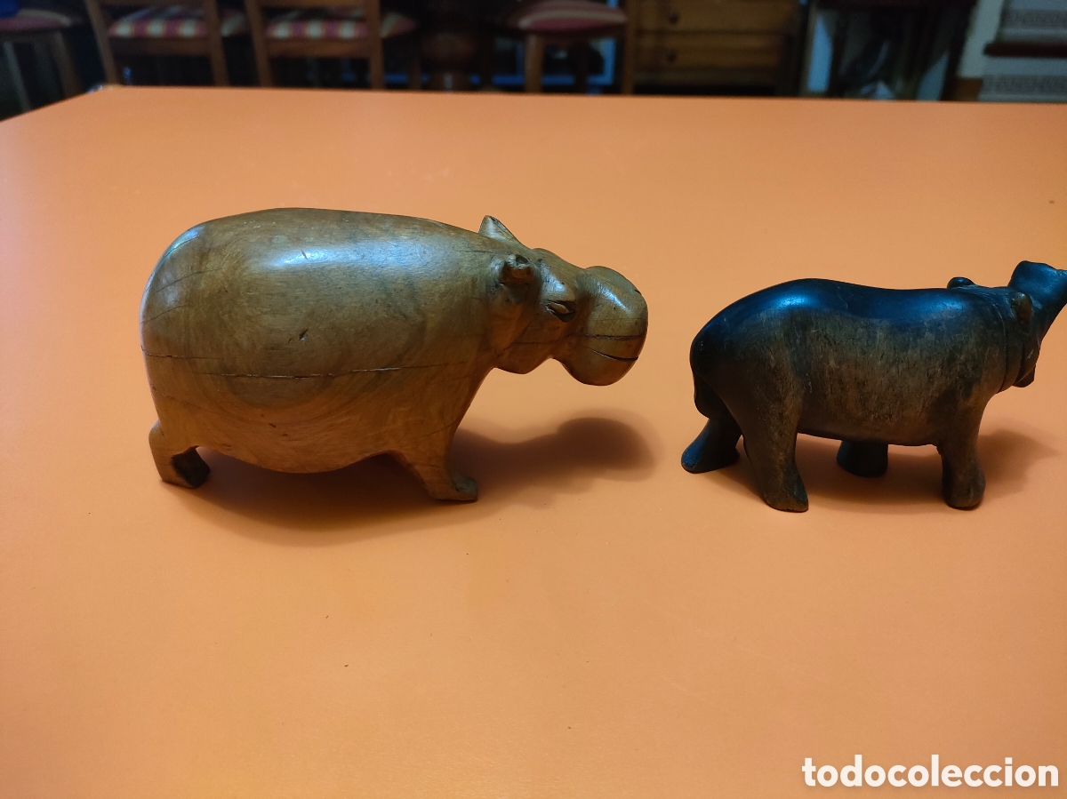 Arte: Pareja de hipop&oacute;tamos en madera - Foto 3