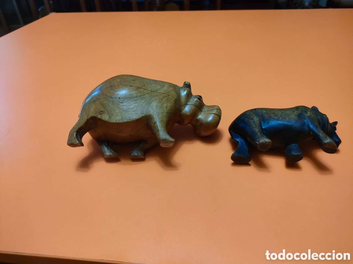 Arte: Pareja de hipop&oacute;tamos en madera - Foto 4