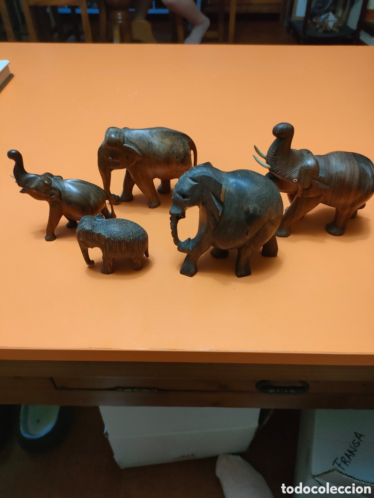 Arte: Conjunto de 5 elefantes de madera - Foto 2