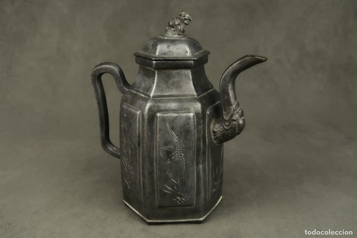 Arte: Antigua Tetera China de Esta&ntilde;o - Foto 8