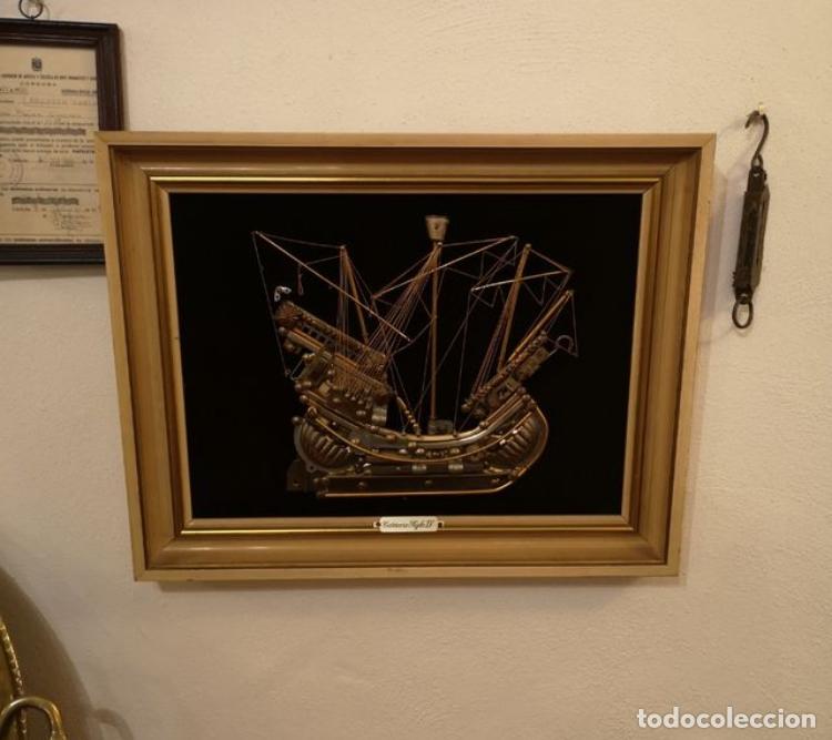 Arte: Cuadro antiguo barco en metal - Foto 4
