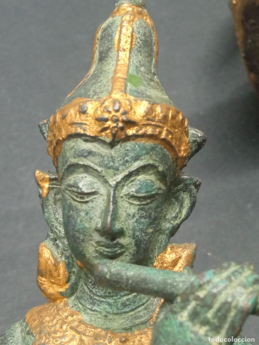 Arte: 3 x figuras en bronce dorado y patinado - deidades tailandesas del Teatro Khon