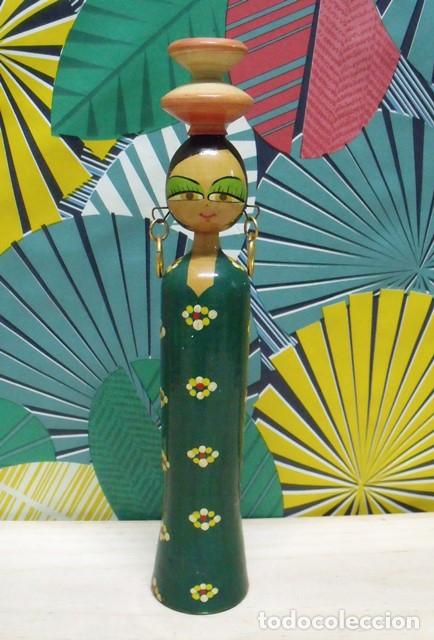 Arte: Mu&ntilde;eca Madera Policromada Pintada a Mano - Egipto - Foto 1