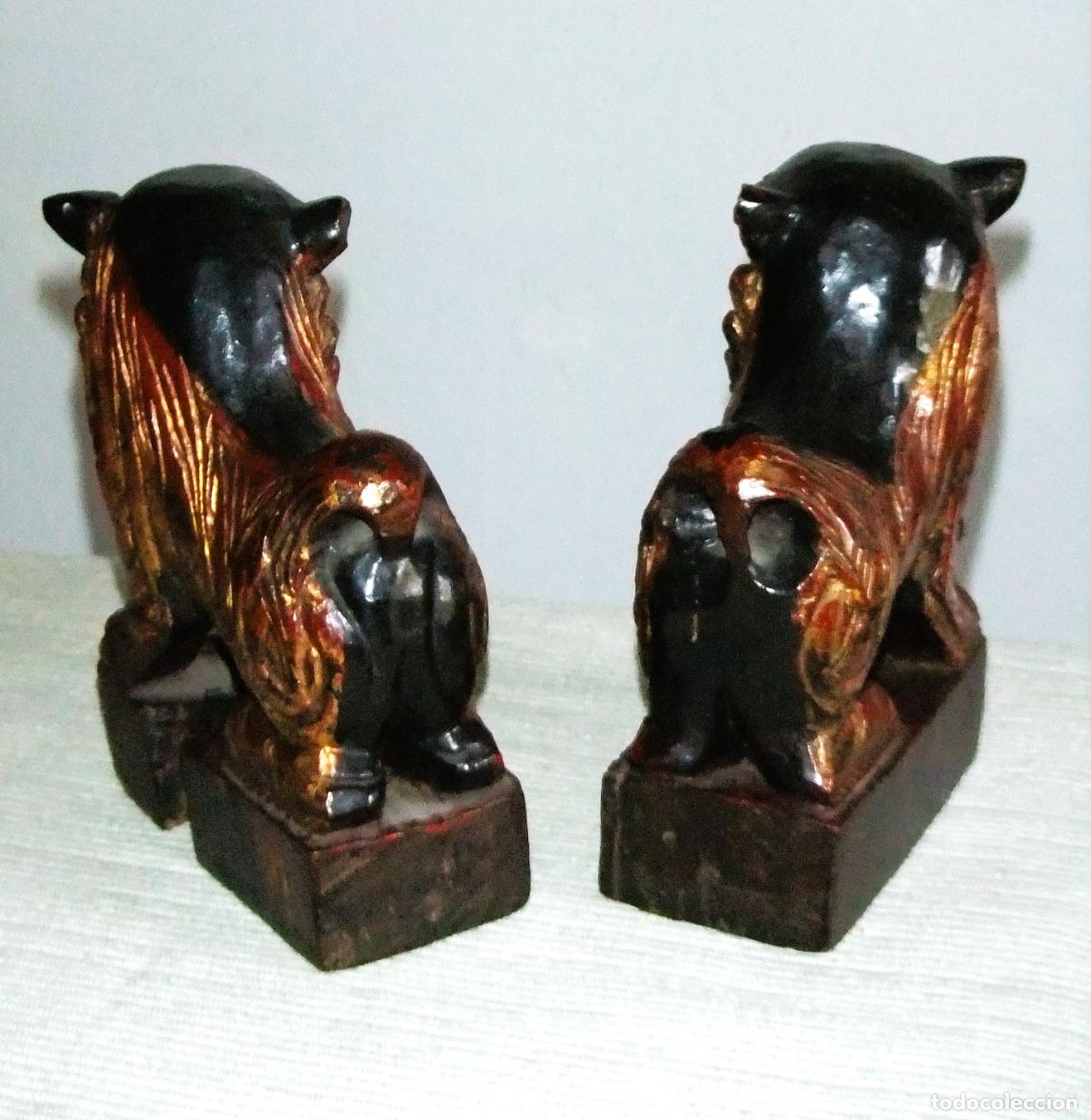 Arte: PERROS FOO DE MADERA POLICROMADA S.XIX CHINA - Foto 5