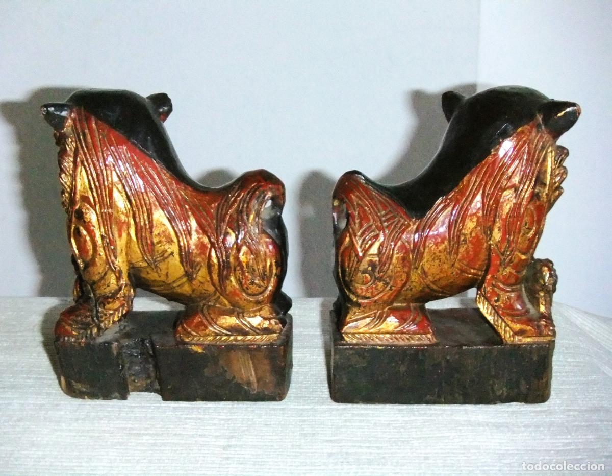 Arte: PERROS FOO DE MADERA POLICROMADA S.XIX CHINA - Foto 6