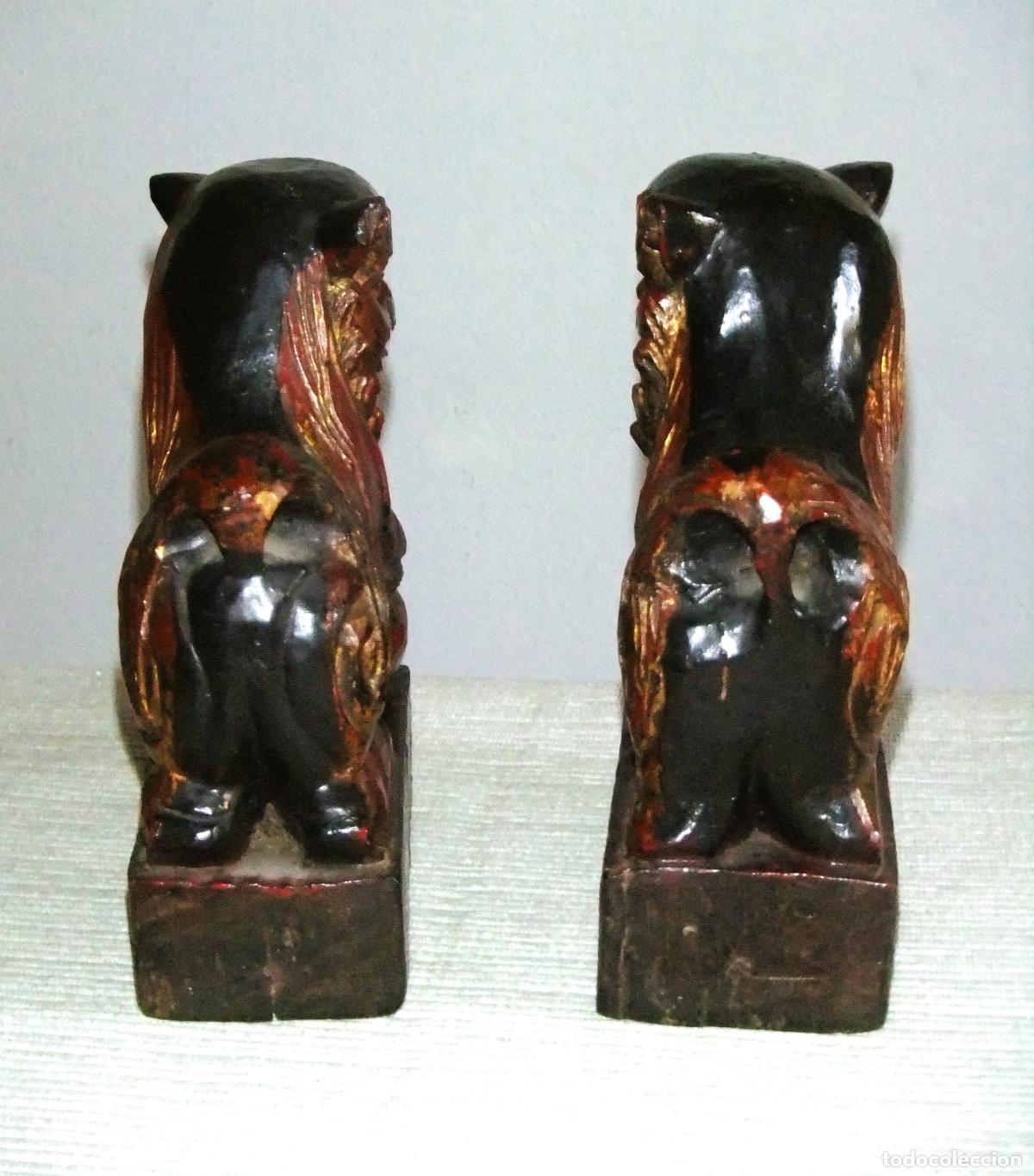 Arte: PERROS FOO DE MADERA POLICROMADA S.XIX CHINA - Foto 7