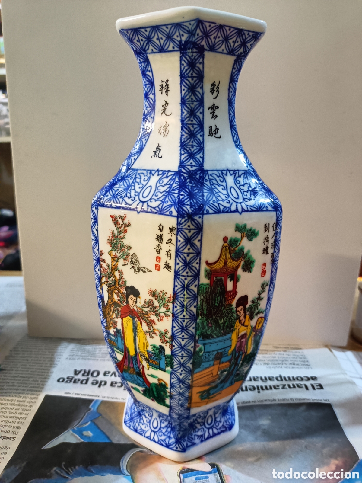 Arte: Jarr&oacute;n porcelana chino exagonal - Foto 1