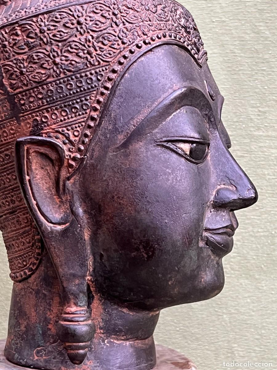 Arte: Cabeza de Buda en bronce patinado con base de m&aacute;rmol - Foto 4