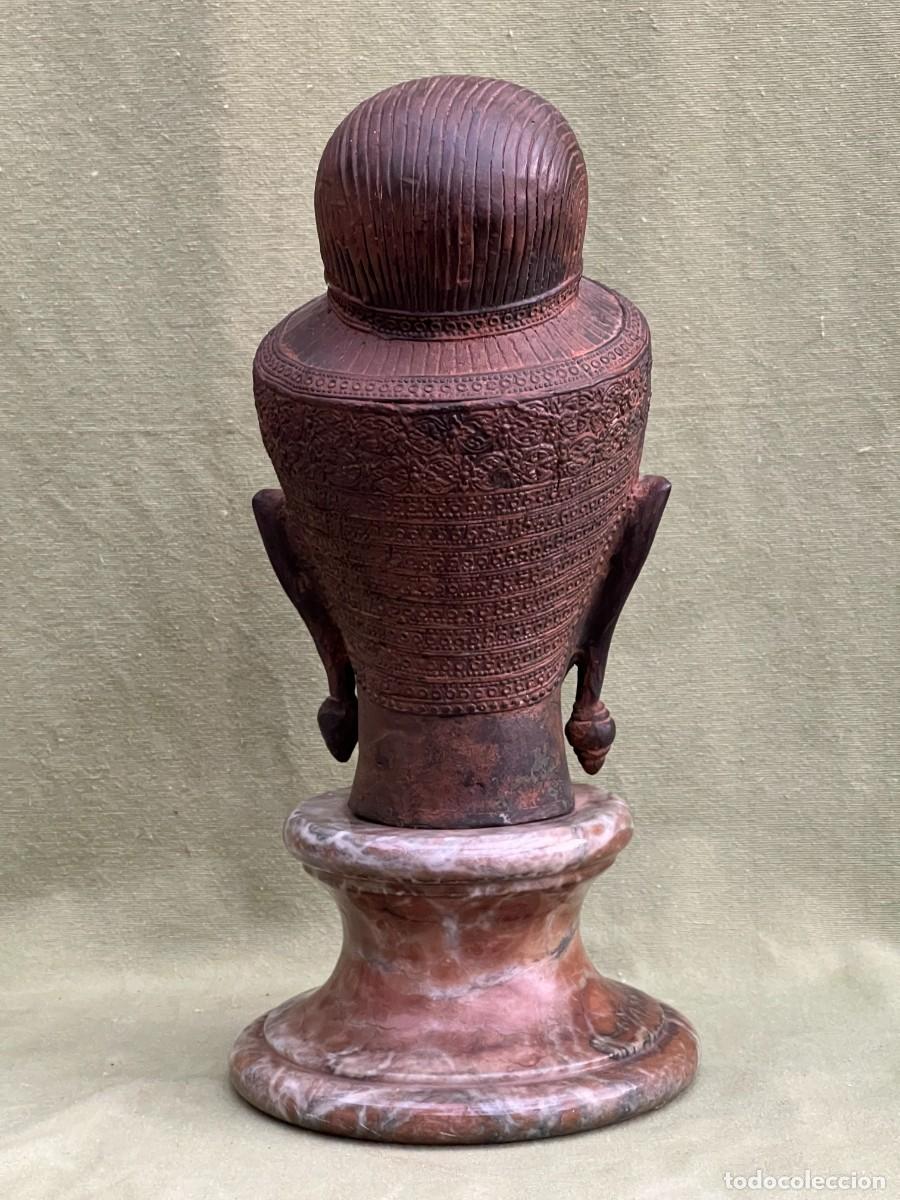 Arte: Cabeza de Buda en bronce patinado con base de m&aacute;rmol - Foto 5