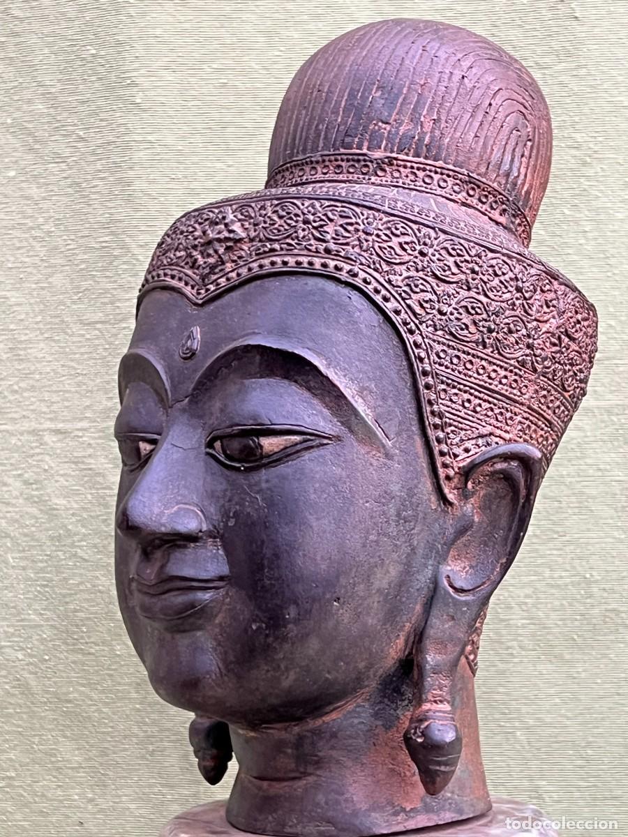 Arte: Cabeza de Buda en bronce patinado con base de m&aacute;rmol - Foto 8