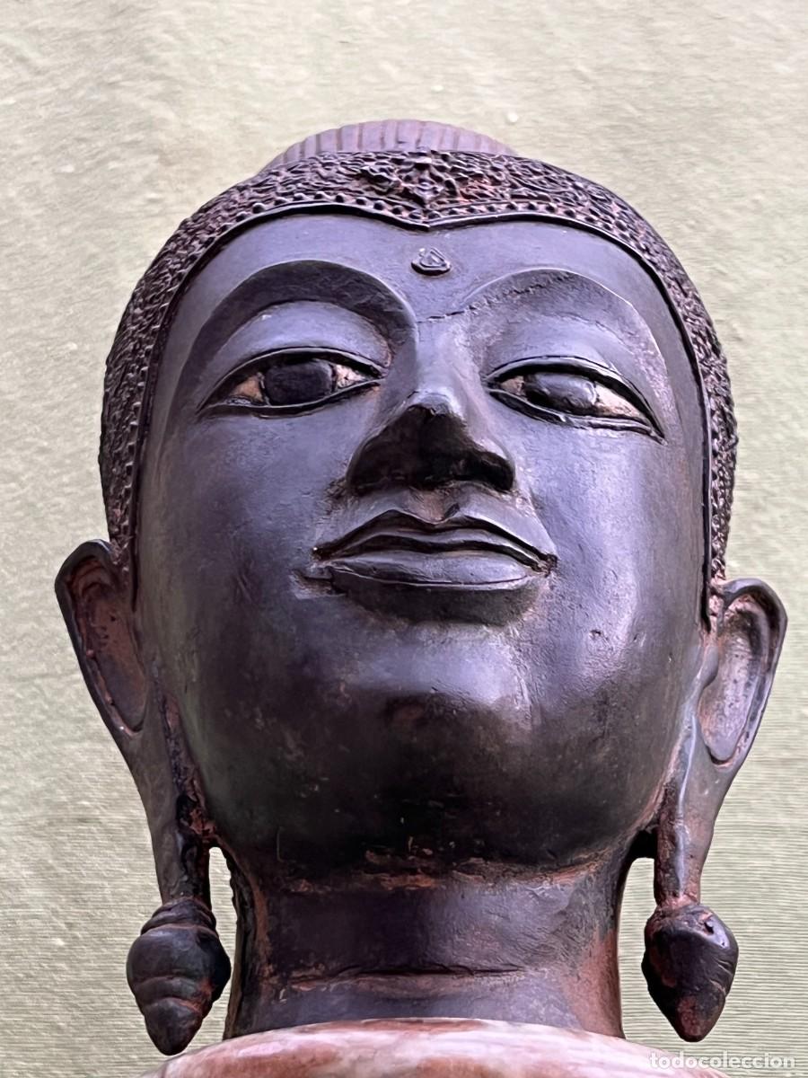 Arte: Cabeza de Buda en bronce patinado con base de m&aacute;rmol - Foto 9