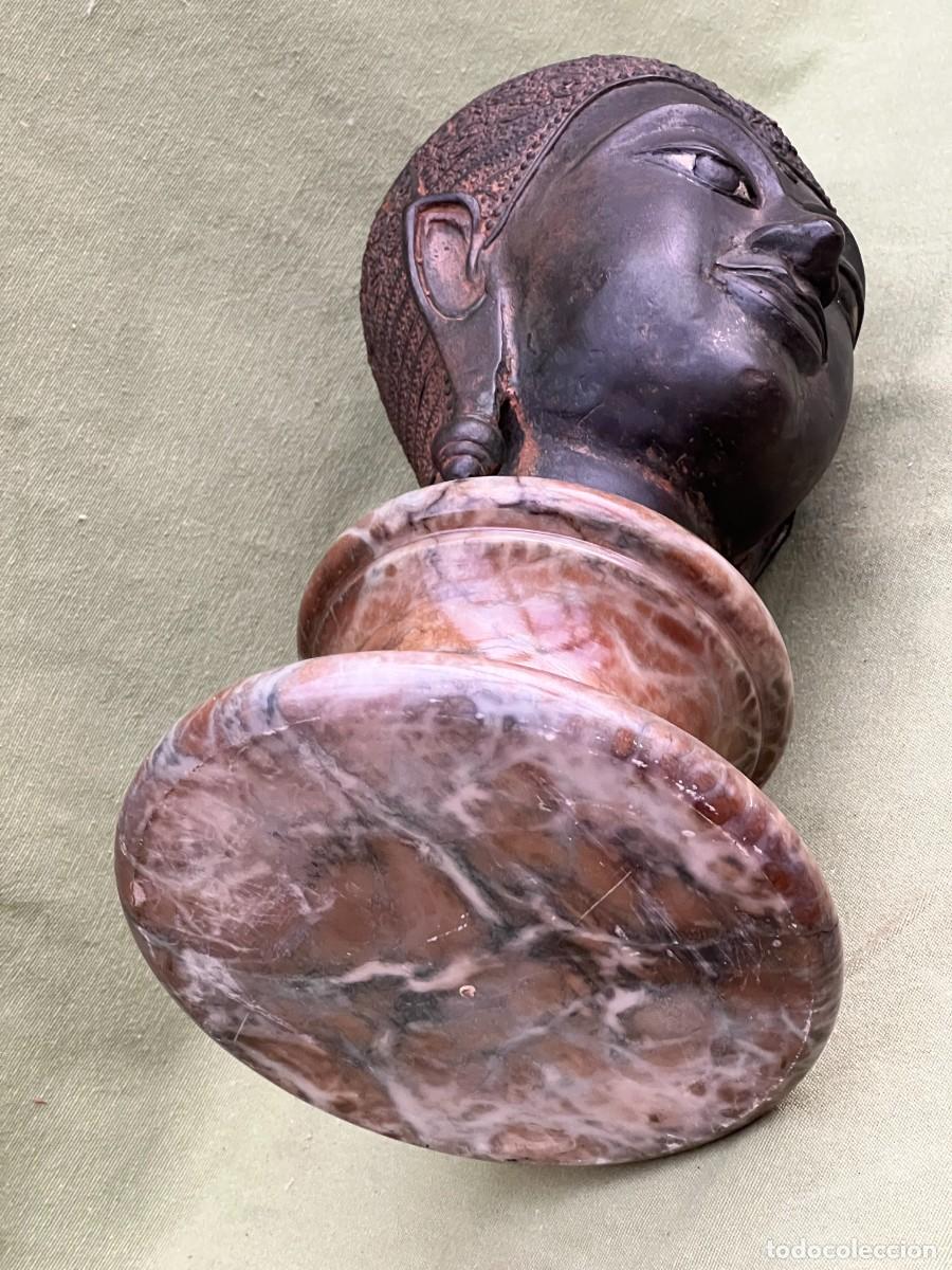 Arte: Cabeza de Buda en bronce patinado con base de m&aacute;rmol - Foto 10