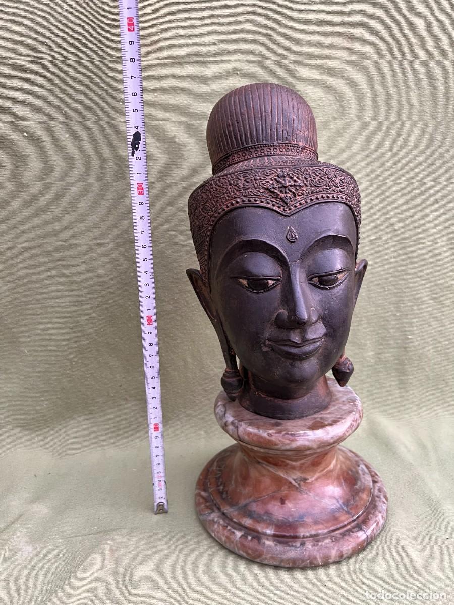 Arte: Cabeza de Buda en bronce patinado con base de m&aacute;rmol - Foto 11