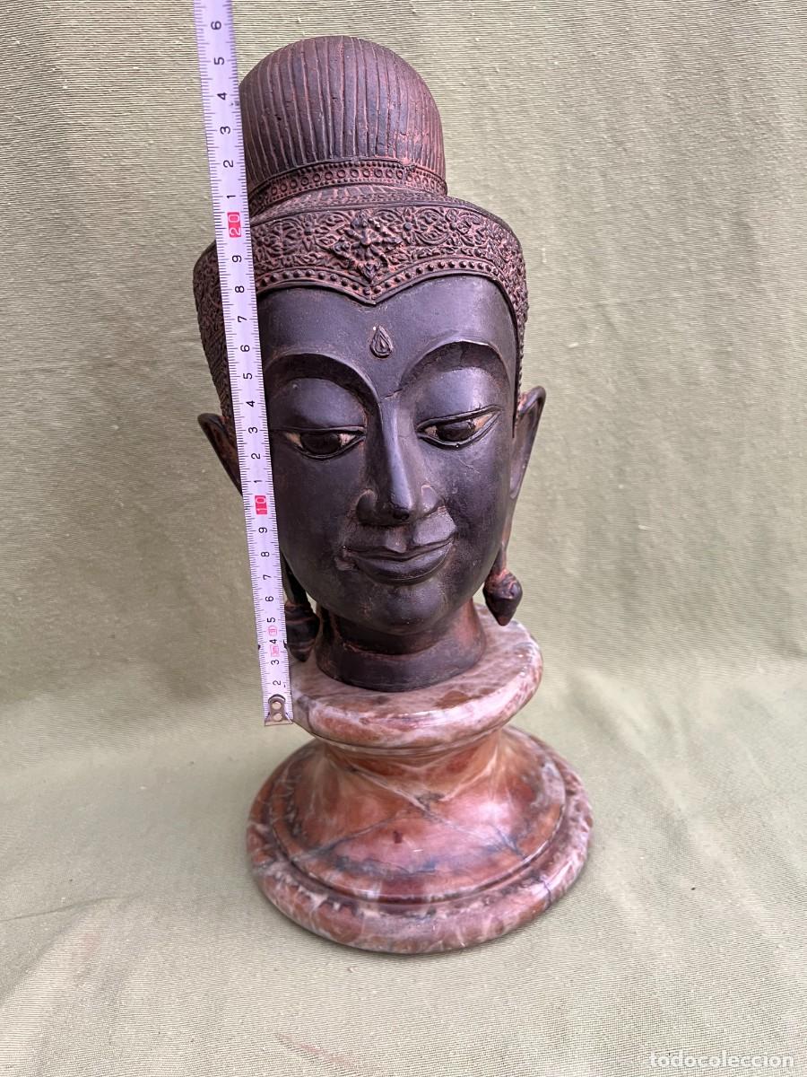 Arte: Cabeza de Buda en bronce patinado con base de m&aacute;rmol - Foto 12