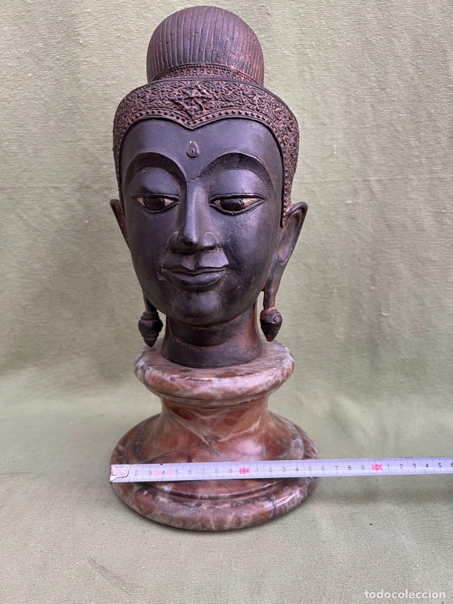 Arte: Cabeza de Buda en bronce patinado con base de m&aacute;rmol - Foto 13