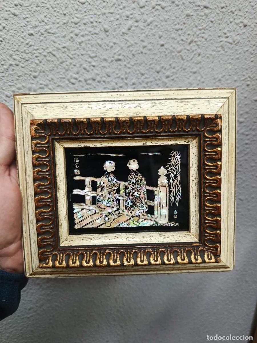 Arte: Cuadro Japon&eacute;s en n&aacute;car y madreperla. - Foto 1