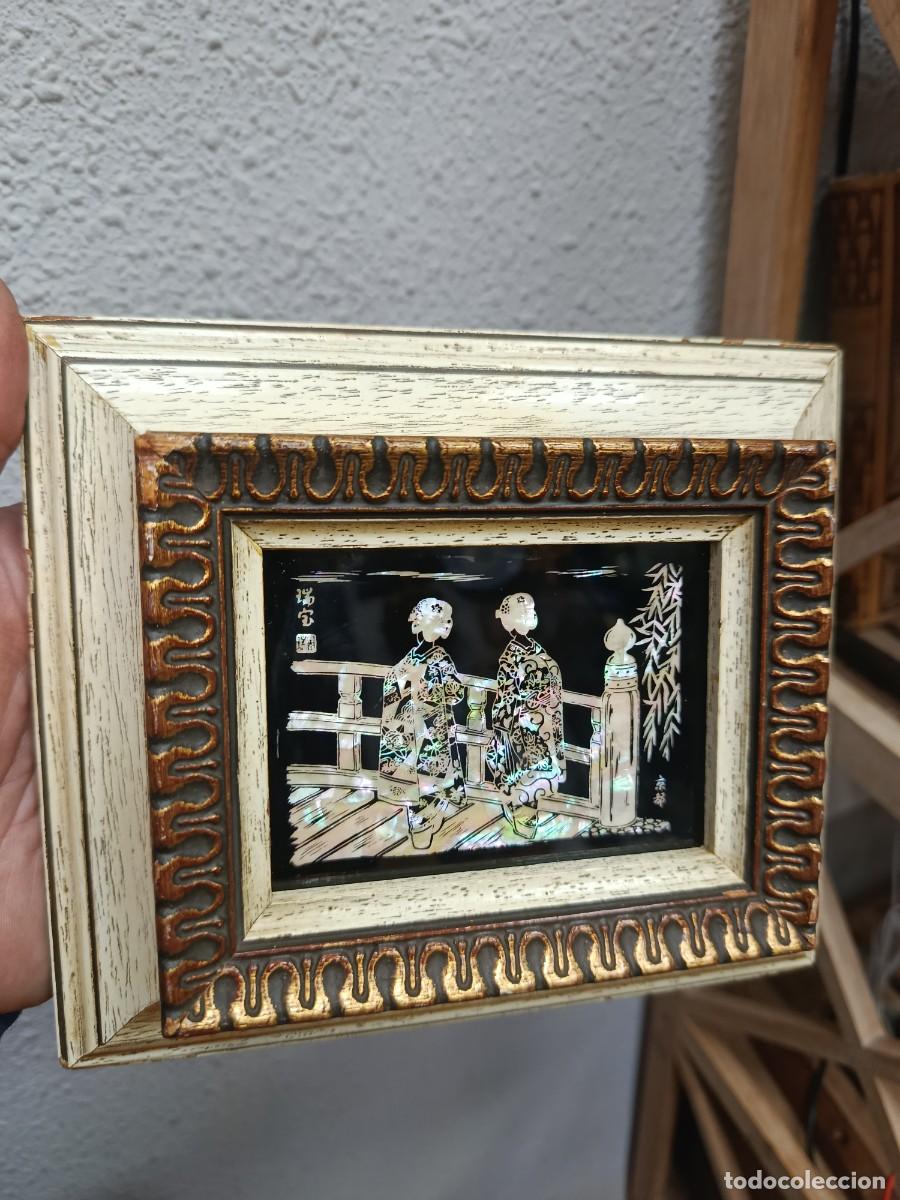 Arte: Cuadro Japon&eacute;s en n&aacute;car y madreperla. - Foto 5