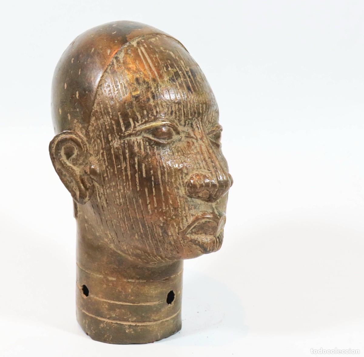 Art: ESCULTURA CABEZA DE BRONCE IF&Eacute; BENIN YORUBA NIGERIA R&Eacute;PLICA