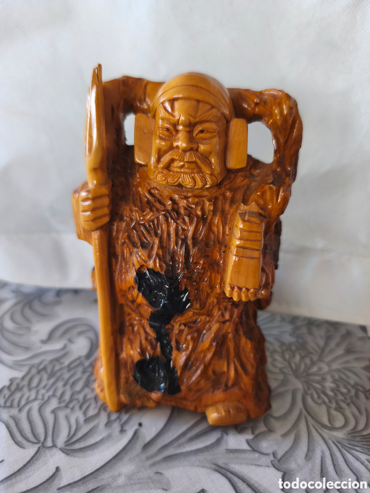 Arte: Figura de sabio chino en madera. - Foto 1