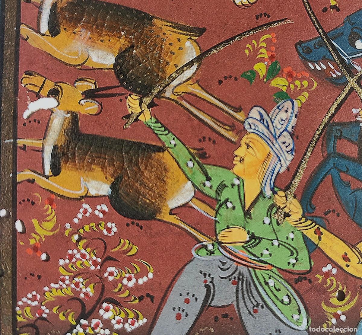 Art: L&aacute;mina india pintada, escena de caza con guerreros (2)