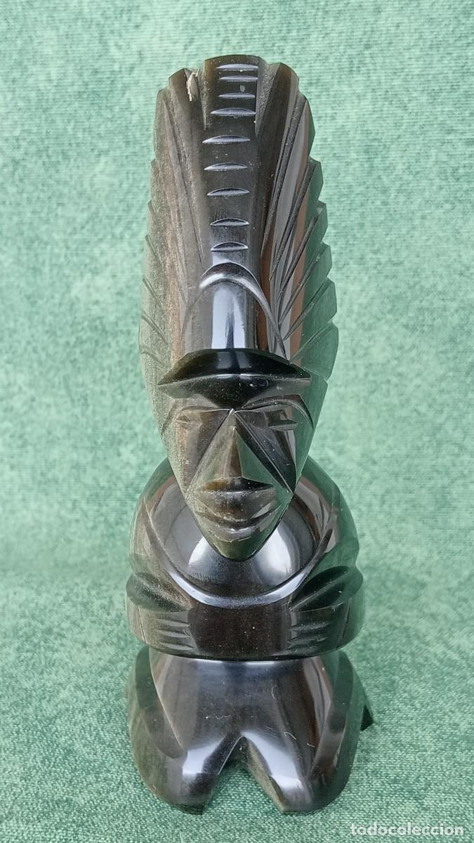 Arte: FIGURA AZTECA TALLADA EN OBSIDIANA IRISADA - Foto 2