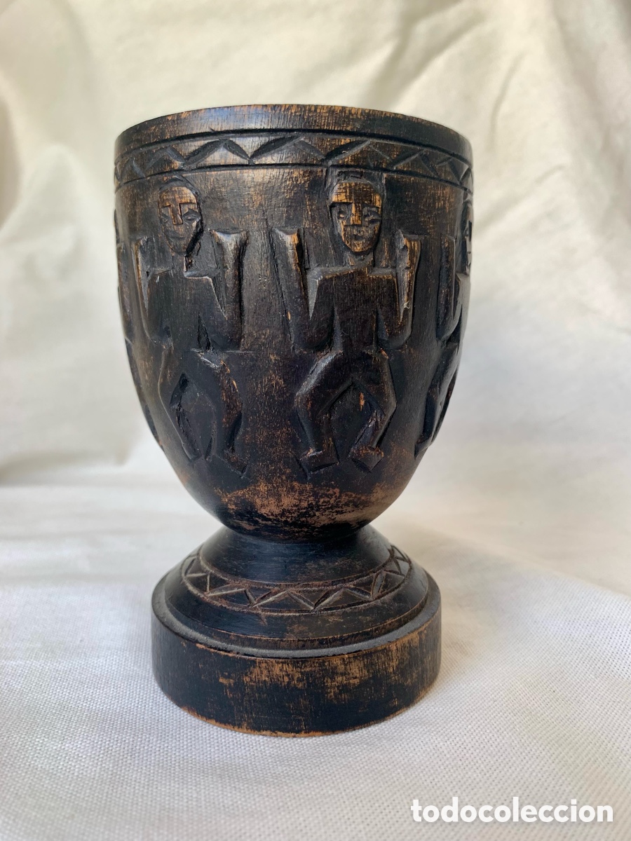 Arte: COPA/COPA TRIBAL AFRICANA VINTAGE - MADERA DE &Eacute;BANO TALLADA A MANO - MEDIADOS DEL SIGLO XX