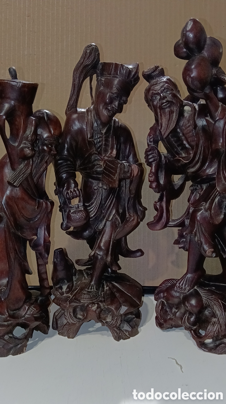 Arte: LOTE 3 FIGURAS TALLAS MADERA ORIENTALES