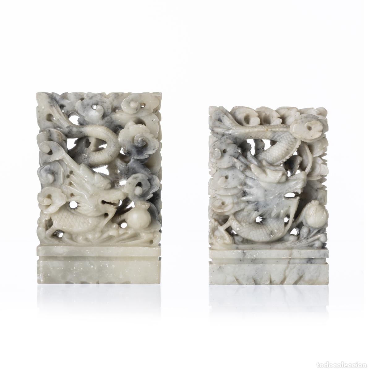 Arte: PAR DE SIERRAS PARA LIBROS CON DISE&Ntilde;OS DE DRAGONES