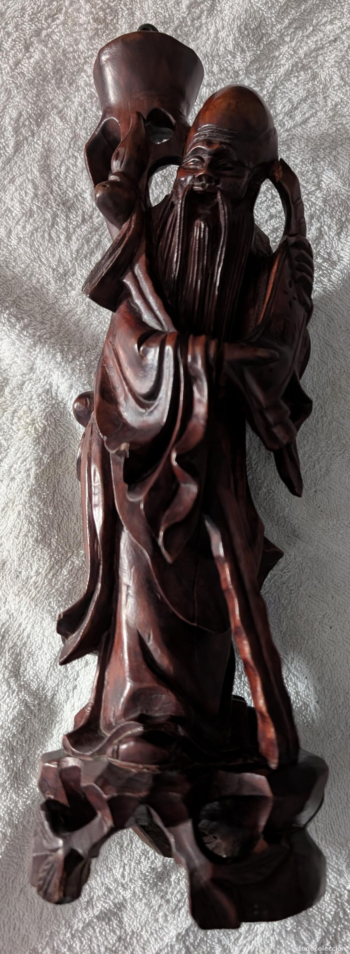 Arte: TALLA CHINA DE 32,50 CM. DEL DIOS SHOU LAO, DIOS DE LA LONGEVIDAD Y LA SABIDURIA