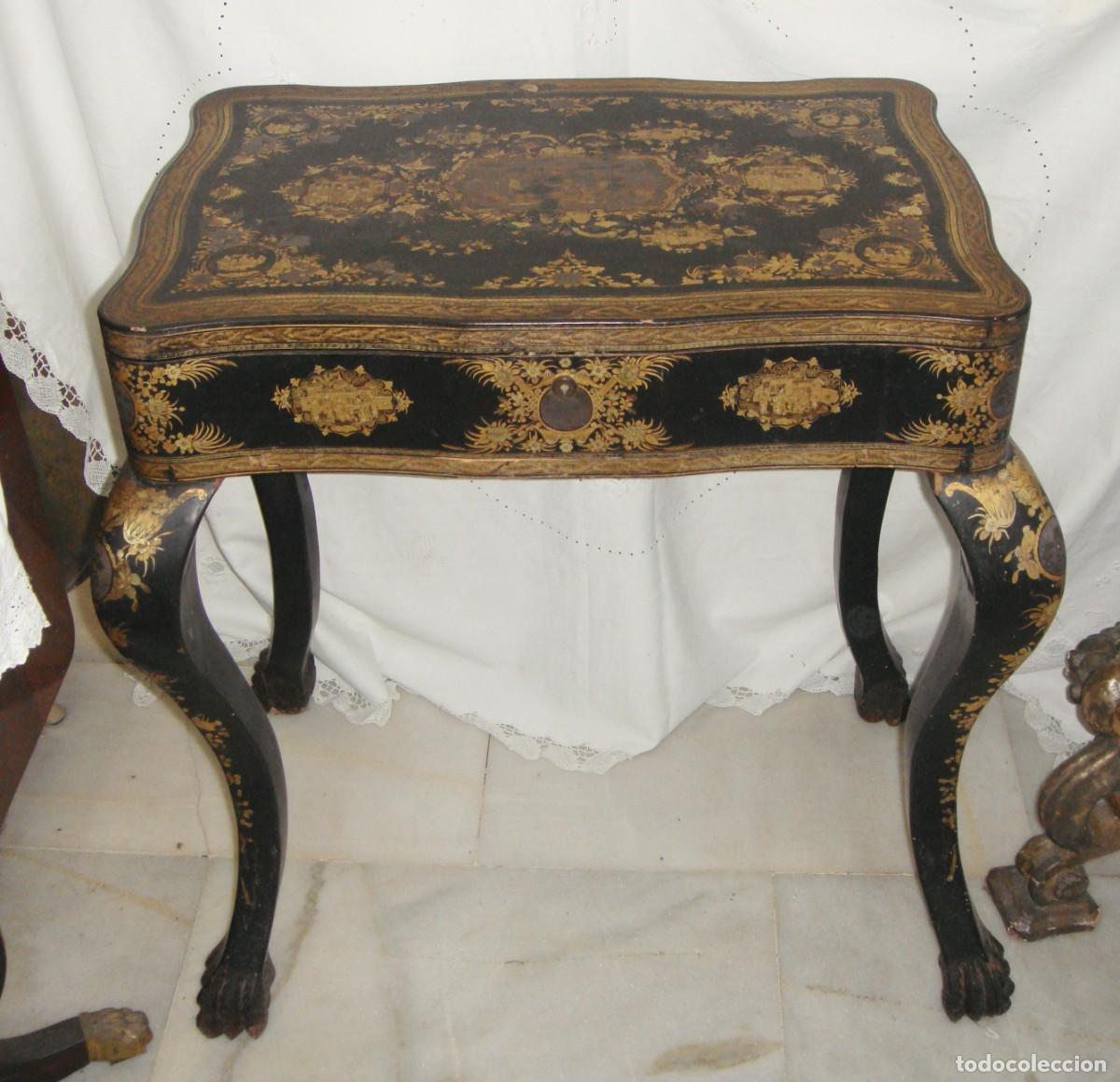 Arte: Costurero chino lacado y dorado sobre negro &middot; Escenas orientales &middot; ca. 1850&ndash;1880