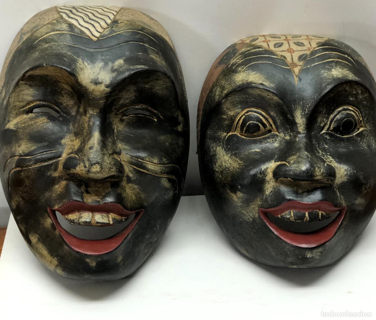 Arte: NOH BUGAKU JAPON - PAREJA DE MASCARAS ANTIGUAS- Talla de madera japonesa