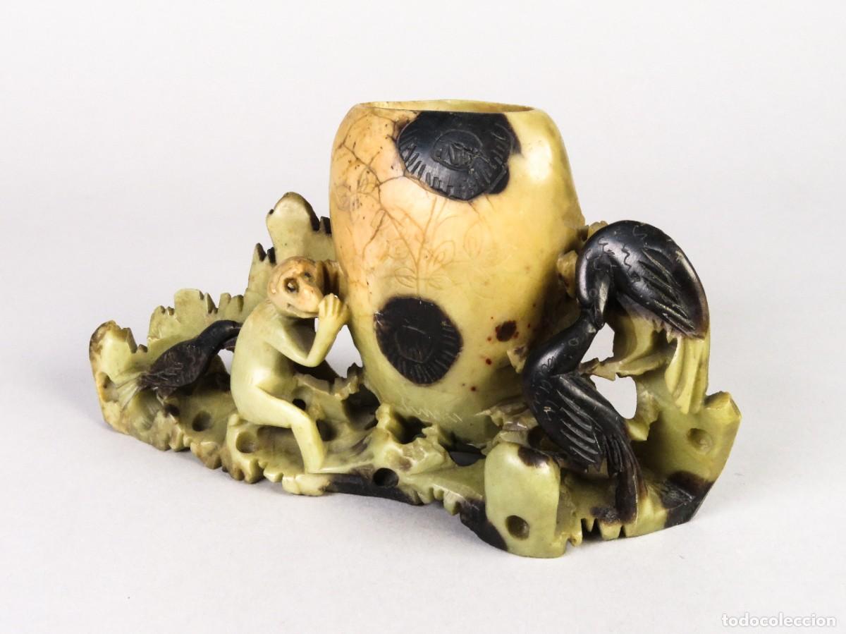 Arte: Escultura jarr&oacute;n en piedra dura jab&oacute;n tallada China principios del siglo XX