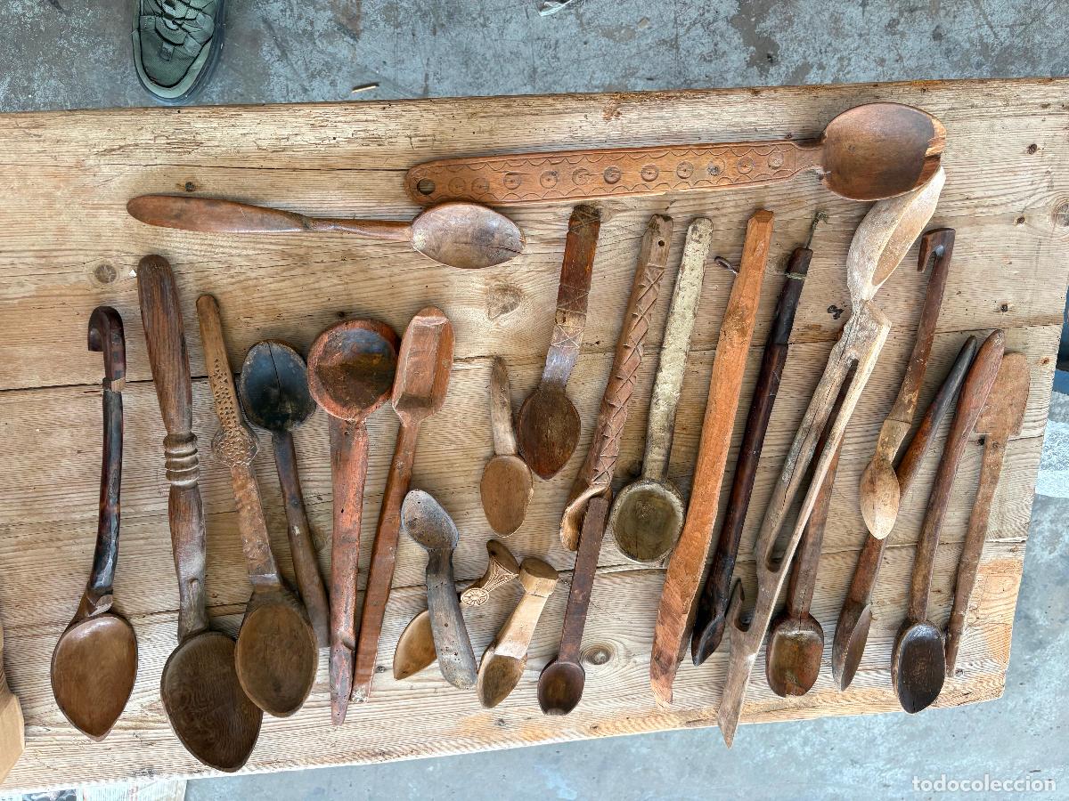 Arte: Importante colecci&oacute;n de cucharas arte pastoril talladas en madera y asta de vaca
