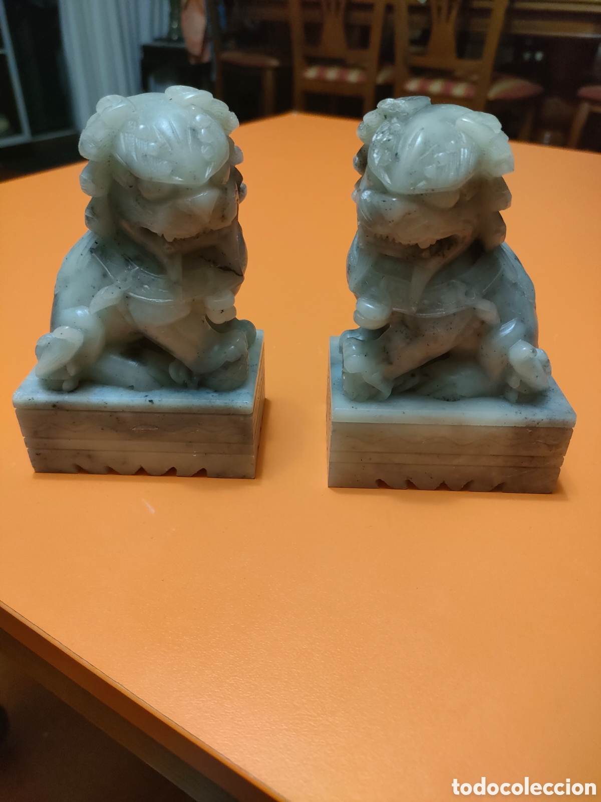 Arte: Pareja de perros foo en alabastro a&ntilde;os 80