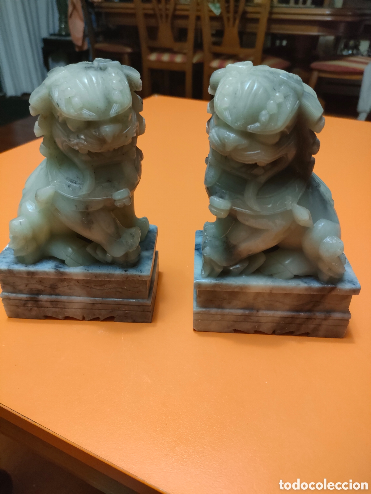 Arte: Pareja de perros foo grandes en alabastro