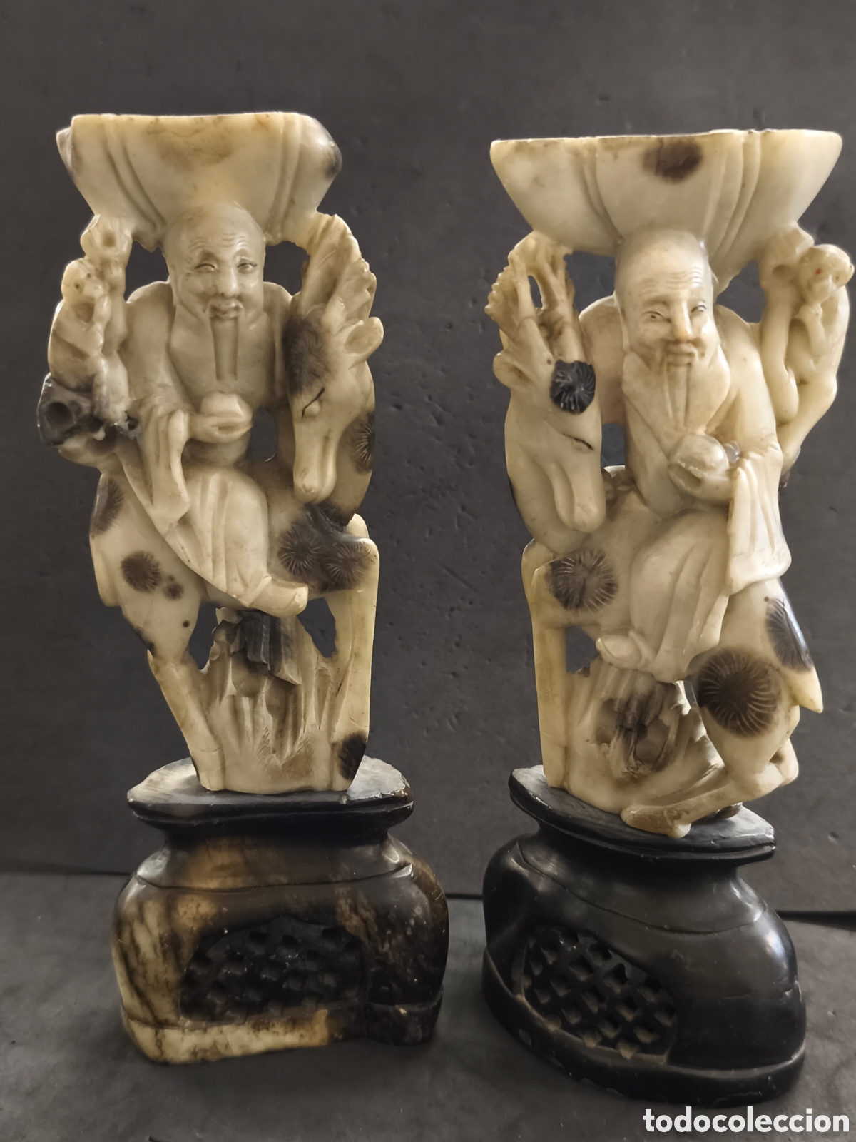 Arte: Dos esculturas de piedra, m&aacute;rmol, Jade...20cm contando peanas
