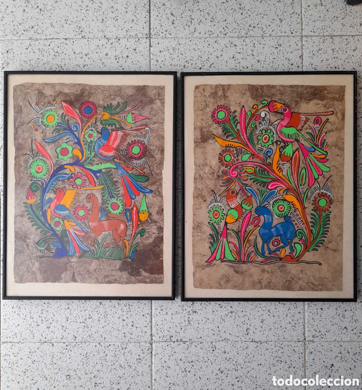 Arte: Set de 2 pinturas artesanales sobre papel Amate original.