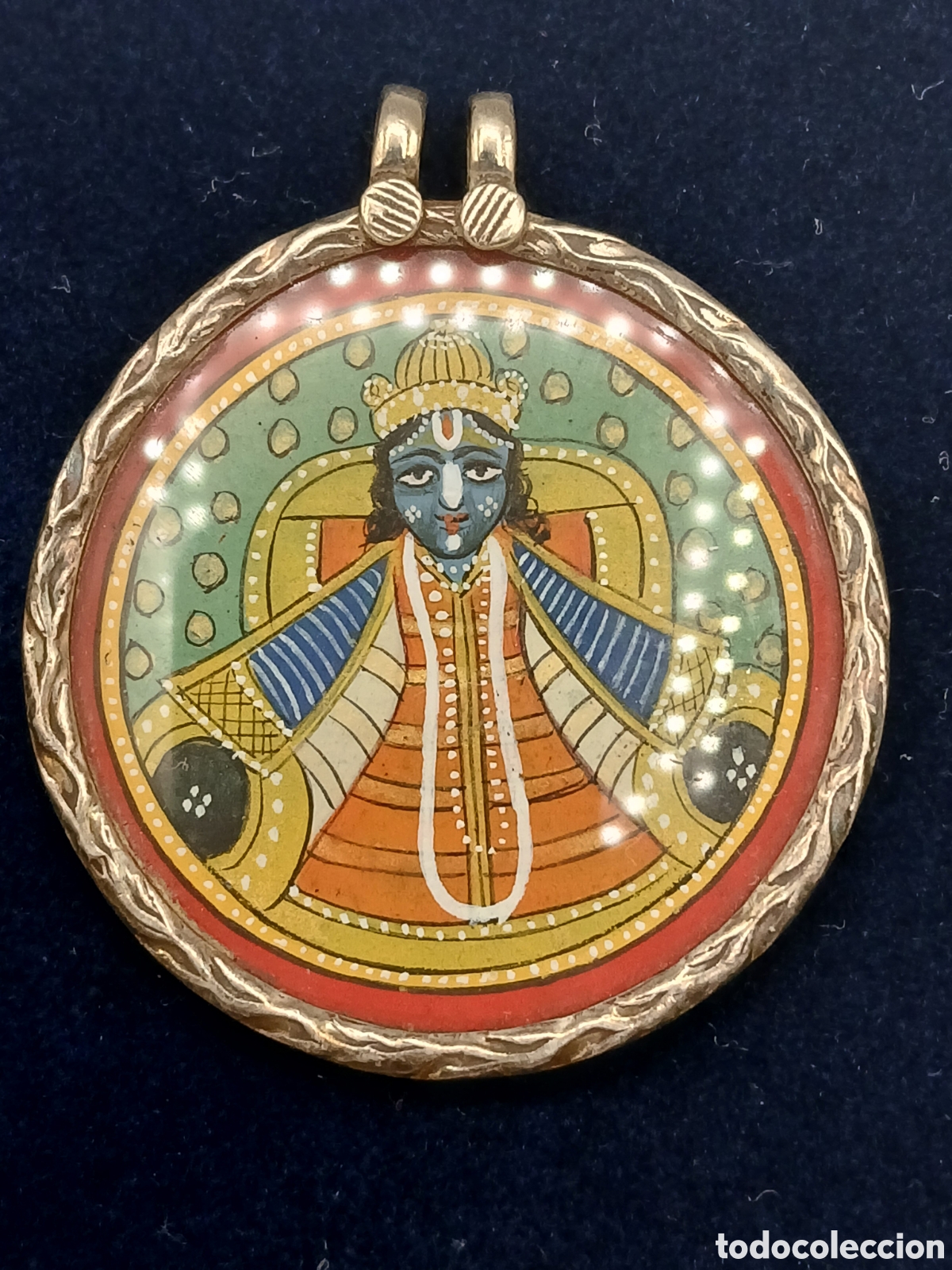 Arte: Colgante plata repujada con miniatura pintada a mano. Lord Shrinathji. Oriental